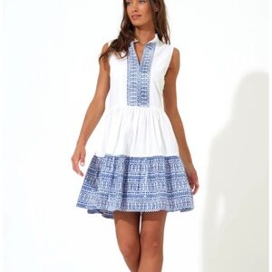 Oliphant Yoke White and Mykonos Blue Sleeveless Dress